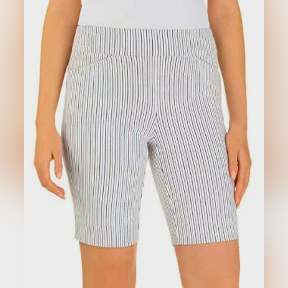 Hilary Radley Women Stripe Stretch Bermuda Shorts, Rayon, Small